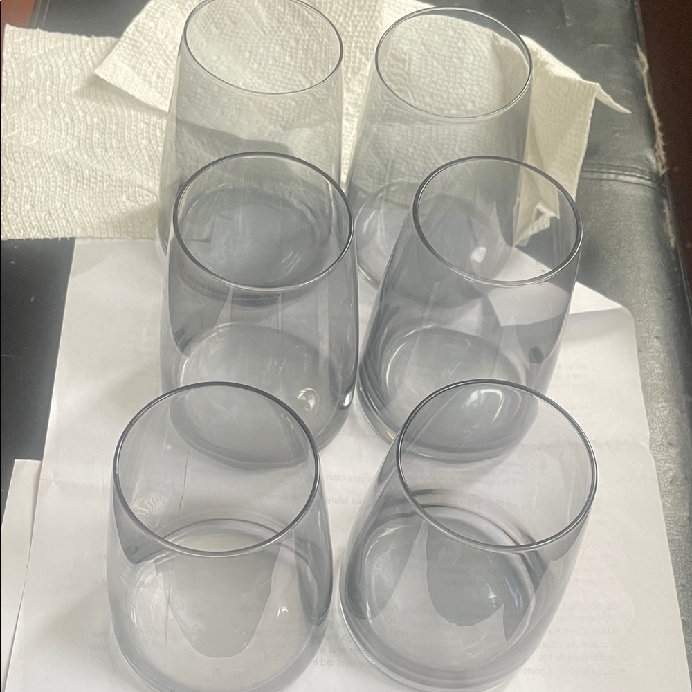 Set of 6 Smoky Gray Stemless Wine Glasses